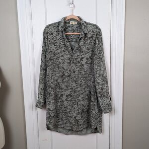 Cloth & Stone Army Green Ikat Floral Botanical Camo Chambray Tunic Shirt Dress